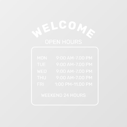 Custom Branded White Minimalist Open-Hours Cafe Raamsticker (Vel)