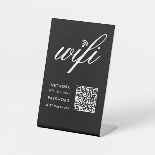 Custom Branded WiFi Netwerk QR Code Zwart Reclamebord Met Voetstuk (Voorkant)