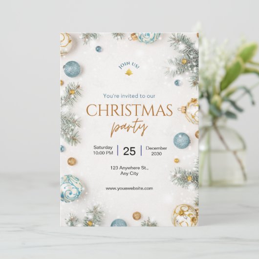 Custom Branded Wit en Blauw Classy Christmas Kaart (Staand voorkant)