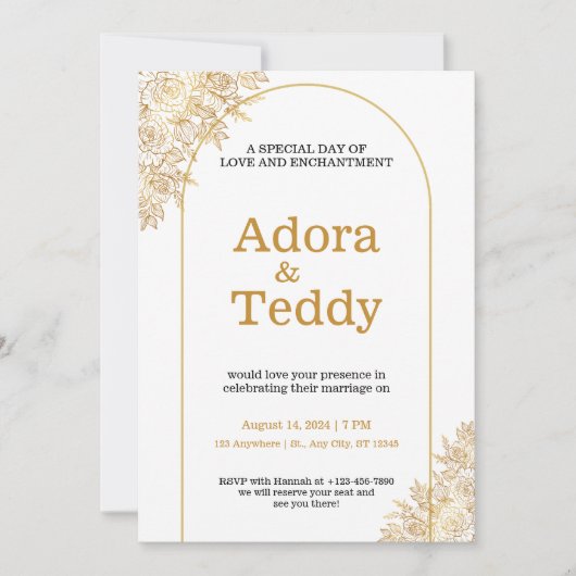 Custom Branded Wit en Goud Minimalistische Bruilof Kaart (Voorkant)