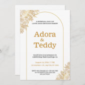 Custom Branded Wit en Goud Minimalistische Bruilof Kaart (Voorkant / Achterkant)