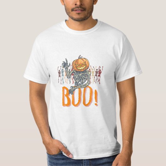 Custom Branded Wit en Sinaasappel Grunge Halloween T-shirt (Voorkant)