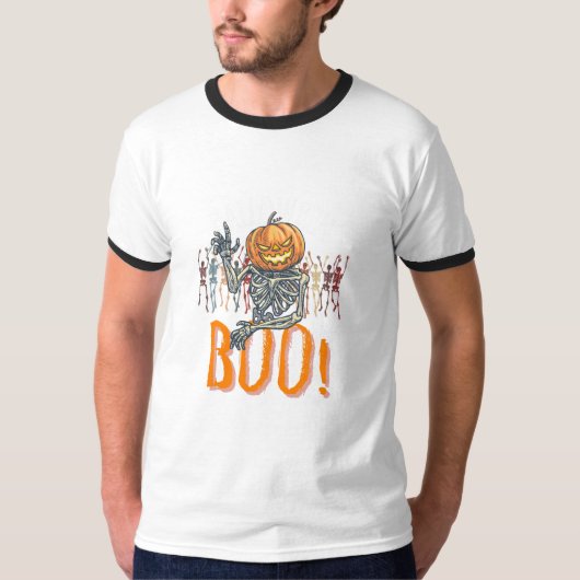 Custom Branded Wit en Sinaasappel Grunge Halloween T-shirt (Voorkant)