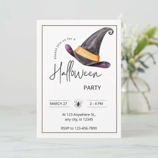 Custom Branded Wit & Zwart Halloween Party Kaart (Staand voorkant)