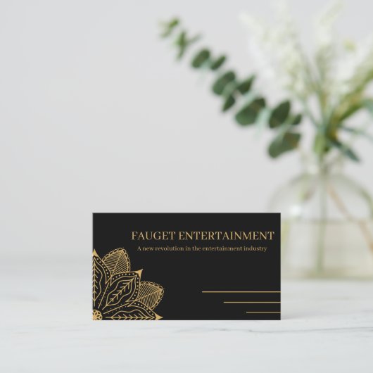 Custom Branded Zwart & Goud Elegante Naam Visitekaartje (Staand voorkant)