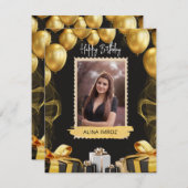 Custom Branded Zwart Goud Luxe Gelukkige Verjaarda Feestdagenkaart (Voorkant / Achterkant)