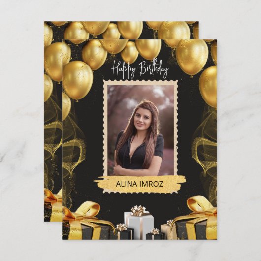 Custom Branded Zwart Goud Luxe Gelukkige Verjaarda Feestdagenkaart (Voorkant / Achterkant)