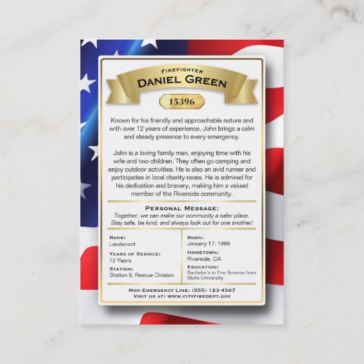 Custom Brandweerman Trading Kaarten Alle Afdeling Contactkaartje (Achterkant)