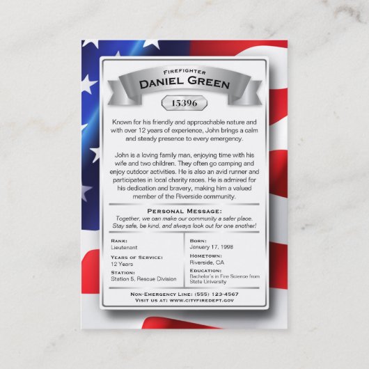 Custom Brandweerman Trading Kaarten Alle Afdeling Contactkaartje (Achterkant)