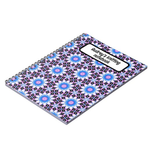 Custom breien notitieboek - blauw en paarse ontwer (Linkerzijde)
