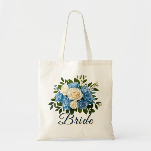 Custom Bride Canvas tas met Blauw en Wit Rozen (Voorkant)