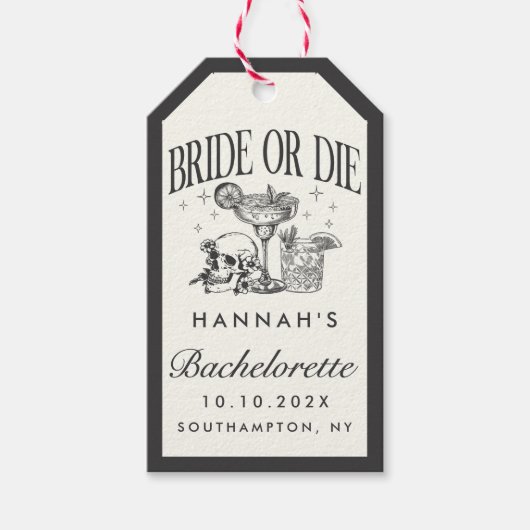 Custom Bride or Die Bachelorette Cocktail Party Cadeaulabel (Voorkant)