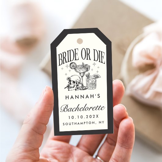 Custom Bride or Die Bachelorette Cocktail Party Cadeaulabel