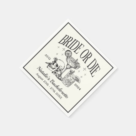 Custom Bride or Die Bachelorette Cocktail Party Servet (Hoek)