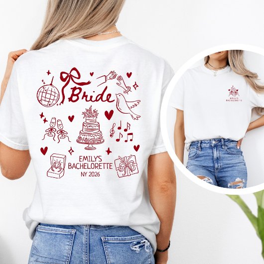 Custom Bride Red Coquette Bachelorette Party T-shirt