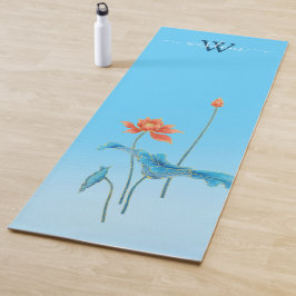Custom Bright Blue Lotus Bloemen Monogram Naam Yogamat
