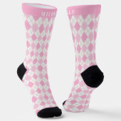 Custom Bright Pastel Roze Wit Argyle Patroon Sokken (Gebogen)