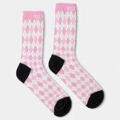 Custom Bright Pastel Roze Wit Argyle Patroon Sokken (Rechts)