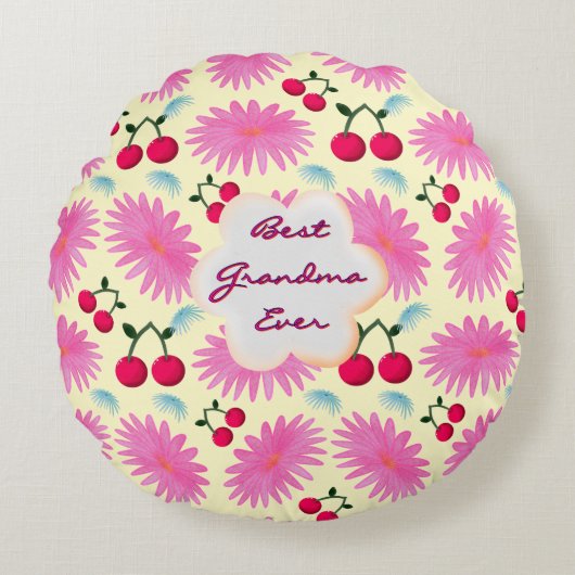 Custom Bright Pink Floral Cherry Pattern  Rond Kussen (Voorkant)