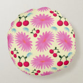 Custom Bright Pink Floral Cherry Pattern  Rond Kussen (Achterkant)