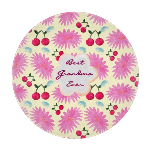 Custom Bright Pink Floral Cherry Pattern  Snijplank (Voorkant)