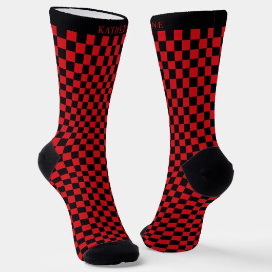Custom Bright red and Black Checkered Pattern Sokken (Gebogen)