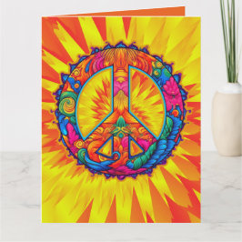 Custom Bright Sinaasappel Yellow Tie Dye Peace Sig Kaart
