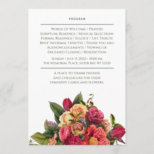 Custom Bright Waterverf Floral Funeral Program Programmakaart (Achterkant)