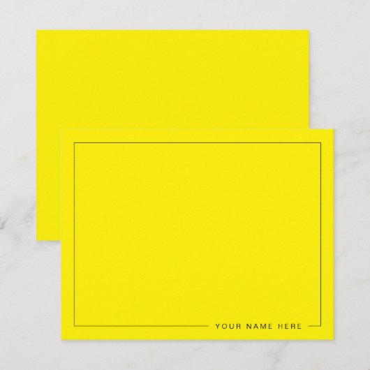 Custom Bright Yellow Flat Note Card with Name Notitiekaartje (Voorkant / Achterkant)