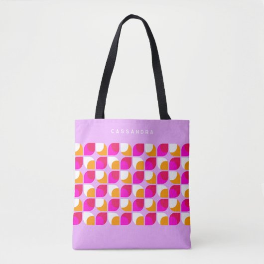 Custom Bright Zomer Roze Sinaasappel Retro Art Pat Tote Bag (Voorkant)