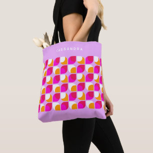 Custom Bright Zomer Roze Sinaasappel Retro Art Pat Tote Bag