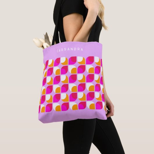 Custom Bright Zomer Roze Sinaasappel Retro Art Pat Tote Bag (Dichtbij)
