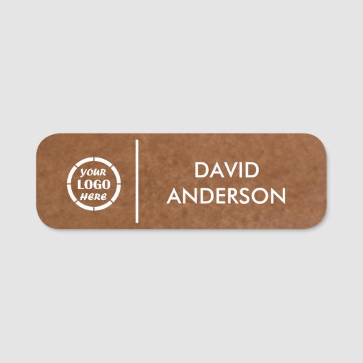 Custom Brown Business Logo Basic Medewerker Naamplaatje (Voorkant)