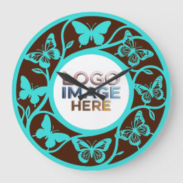 Custom Brown Cyan Butterfly Pattern Clock Ronde Klok
