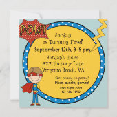 Custom Brown Hair Boy Super Hero Birthday nodigt Kaart (Achterkant)