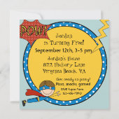 Custom Brown Hair Boy Super Hero Birthday nodigt Kaart (Achterkant)