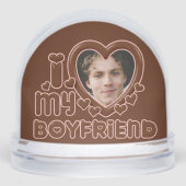 Custom Brown I Heart My Boyfriend Photo Sneeuwbol (Voorkant)