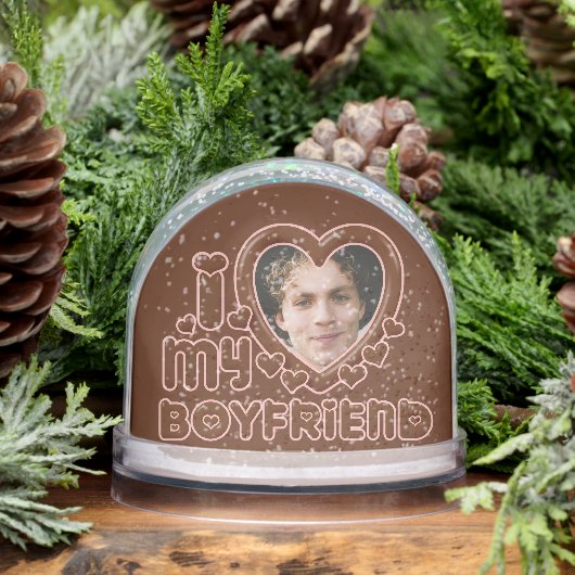 Custom Brown I Heart My Boyfriend Photo Sneeuwbol (Winter)