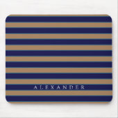 Custom Brown Navy Blue Stripes Monogrammed Muismat (Voorkant)