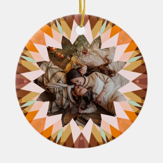 Custom Brown Orange Christmas Star Photo Gift Tree Keramisch Ornament (Voorkant)