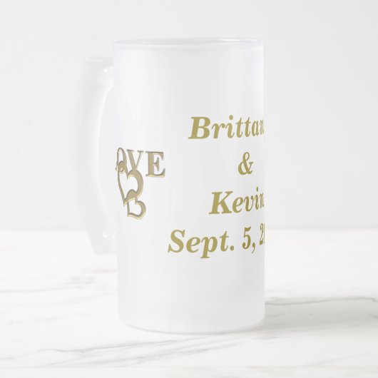 Custom bruid bruidegom liefde hart Frosted Glass M Matglas Bierpul (Voorkant links)
