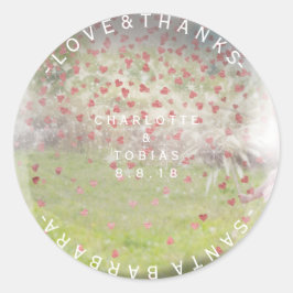 Custom Bruiloft Bedankt Roze Roze Hart Rustiek Ronde Sticker