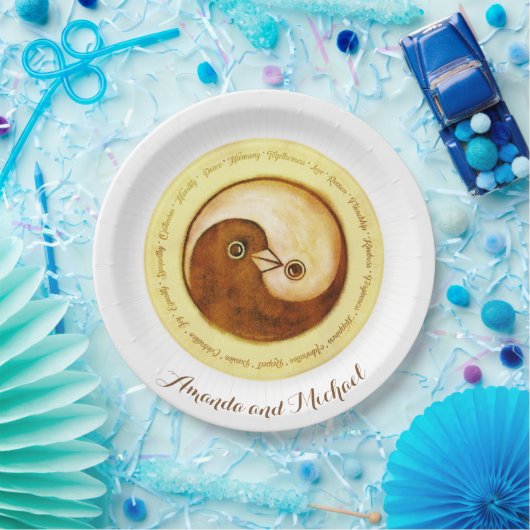 CUSTOM BRUILOFT BORD 9" Gouden YinYang duiven Harm (Feest)