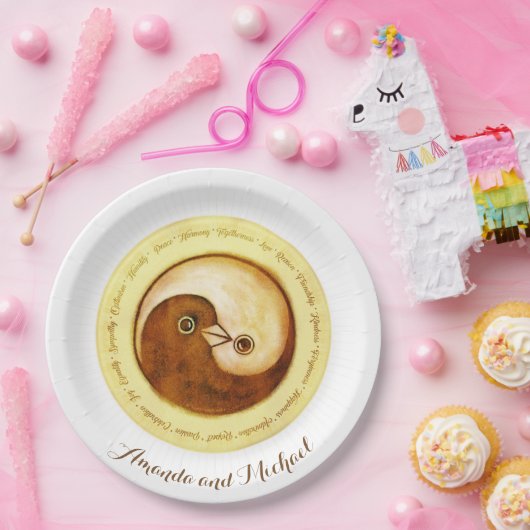 CUSTOM BRUILOFT BORD 9" Gouden YinYang duiven Harm (Feest)