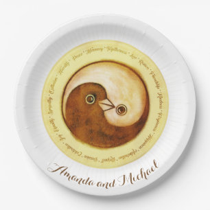 CUSTOM BRUILOFT BORD 9" Gouden YinYang duiven Harm