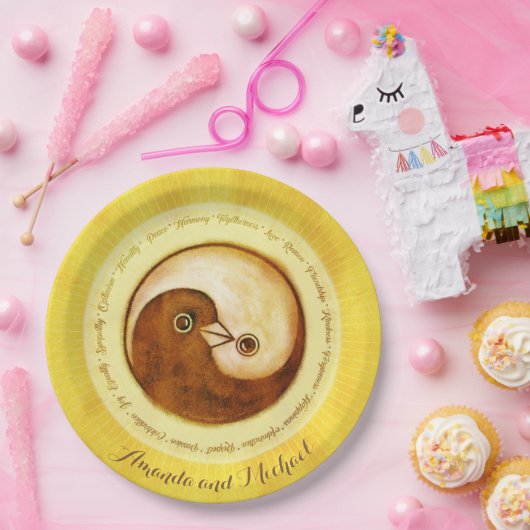 CUSTOM BRUILOFT BORD 9" Gouden YinYang duiven Harm (Feest)