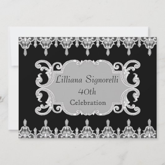 Custom bruiloft zwart kant kaart (Achterkant)