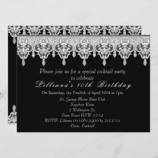 Custom bruiloft zwart kant kaart (Voorkant / Achterkant)