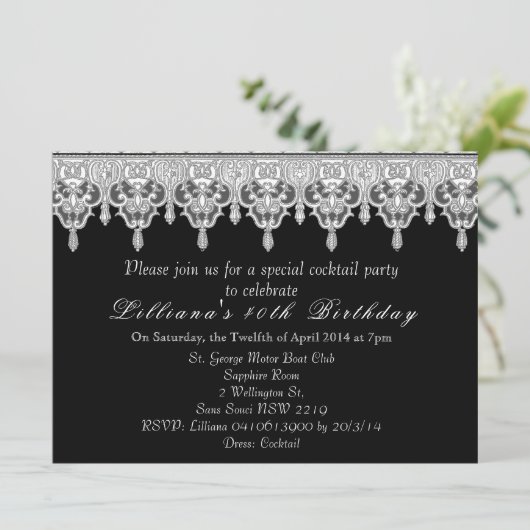 Custom bruiloft zwart kant kaart (Staand voorkant)