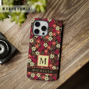 Custom Bruin Bloemen Geel Roze Sinaasappel Bloemen iPhone 15 Pro Max Case